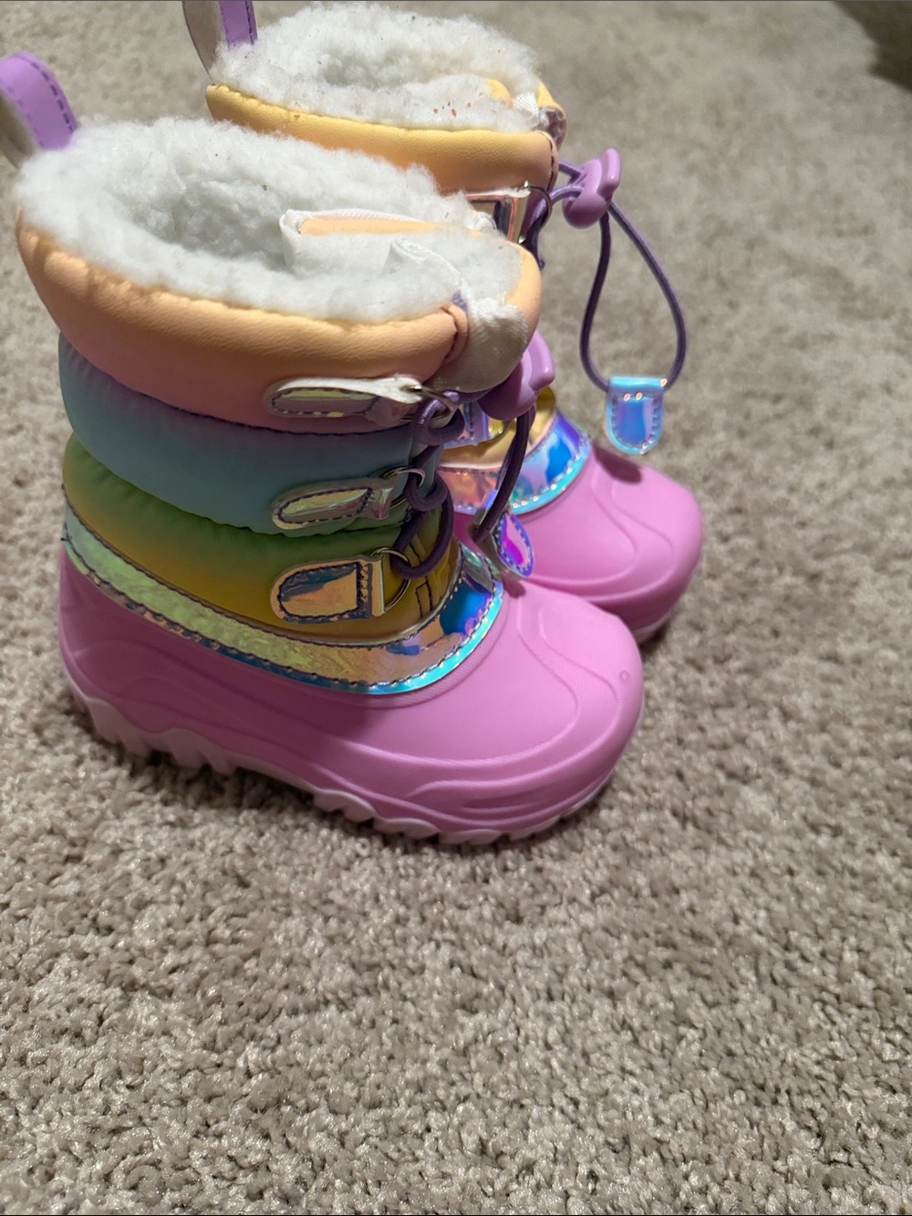 Kids Rainbow Faux-Fur Lined Winter Boots - Pink